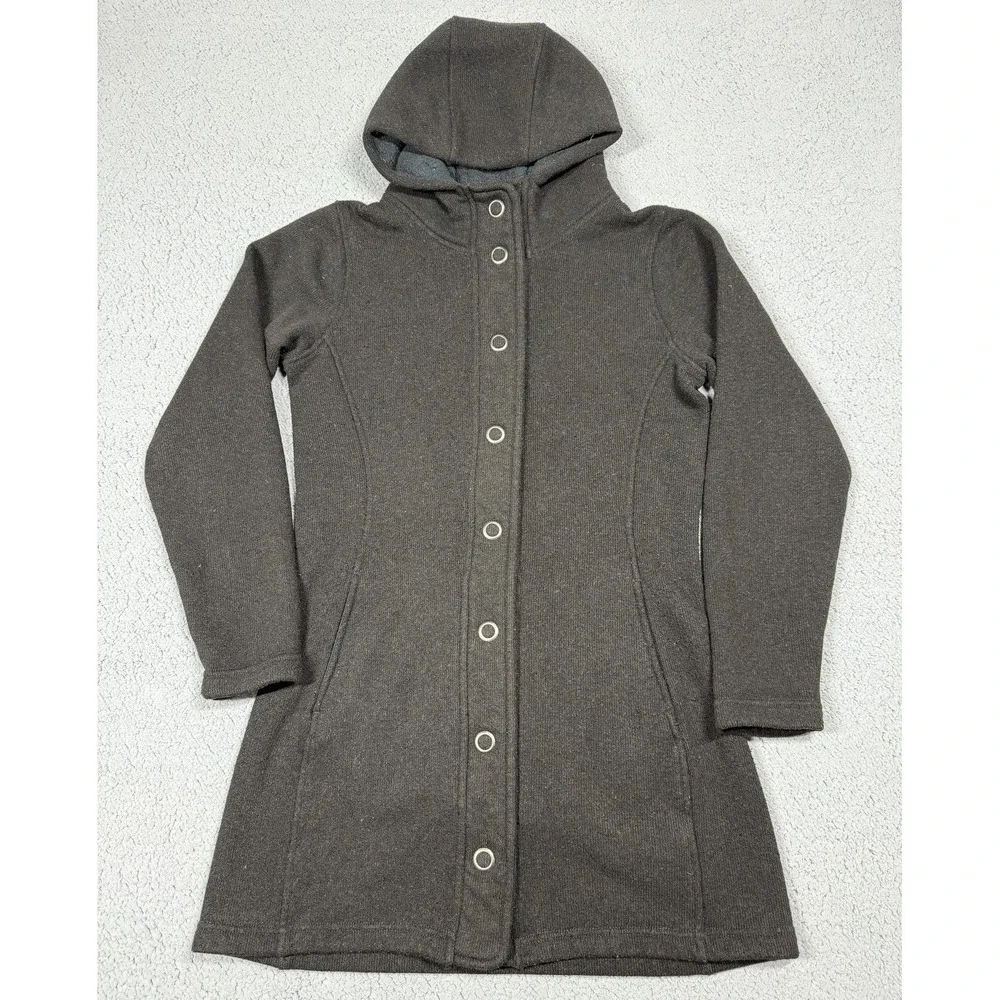 Kuhl Coat Womens Small Black Hooded Knit Snap Front Fleece Lined Parka‎ Casual